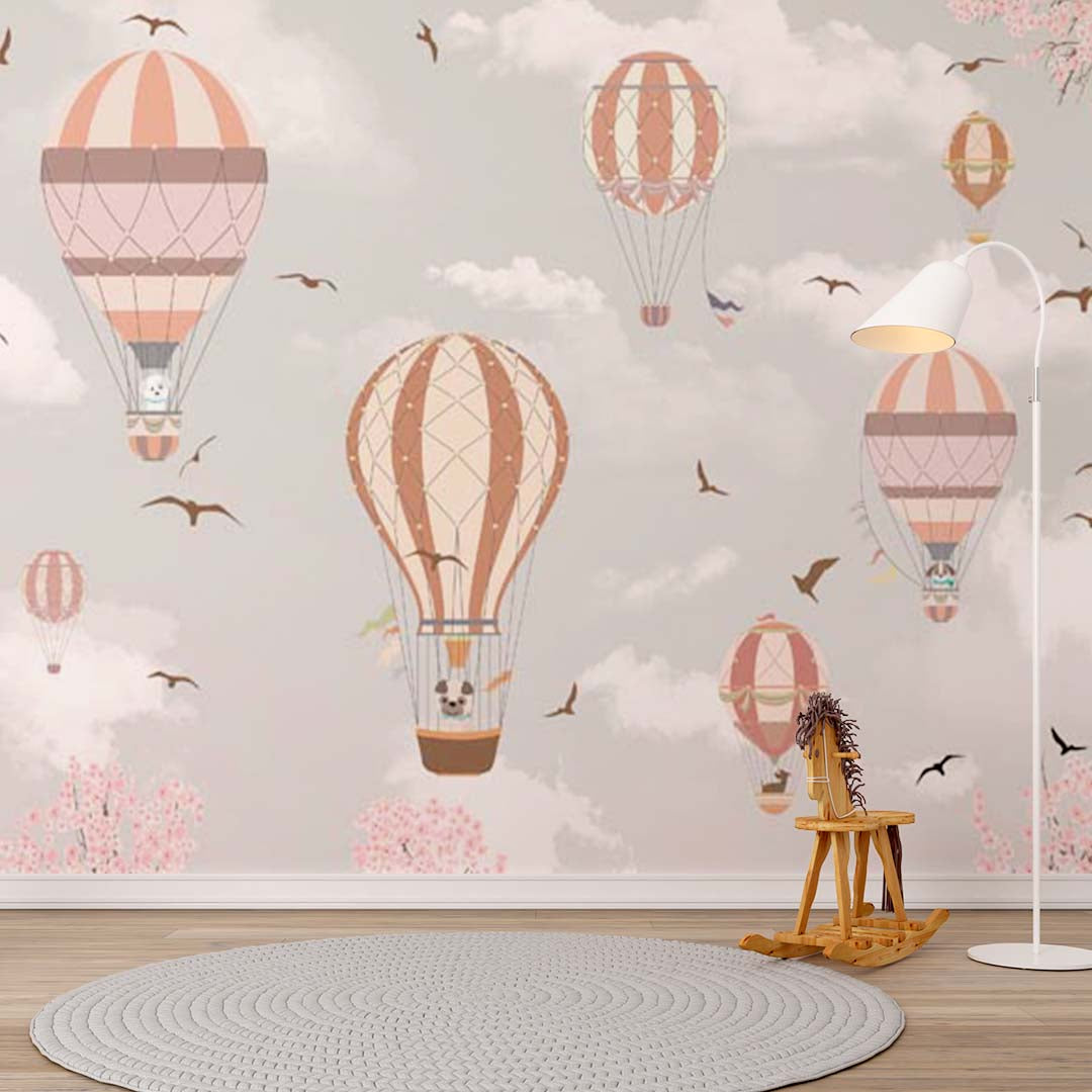 Kids Wall Murals Whimsical Air Balloon Playful Designs Animals Sakura Blossom