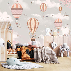 Custom Kids Wall Murals Whimsical Air Balloon Playful Designs Animals Sakura Blossom