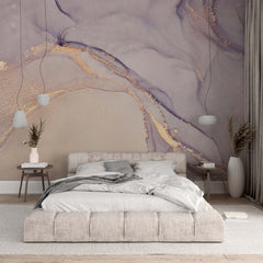 Custom Beige Violet Marble Wall Mural Art Liquid Ink Texture Abstract Wallpaper