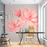 Delicate Pink Flowers and Butterflies Wall Mural - Soft Floral Wallpaper for Tranquil Spaces