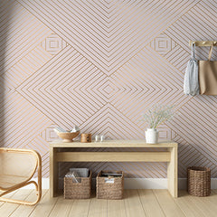 Custom Modern Geometric Chevron Pattern Wallpaper in Soft Peach