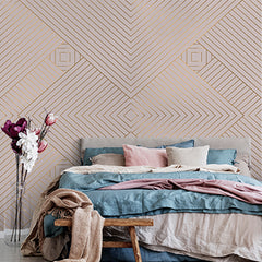 Custom Modern Geometric Chevron Pattern Wallpaper in Soft Peach