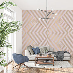 Custom Modern Geometric Chevron Pattern Wallpaper in Soft Peach