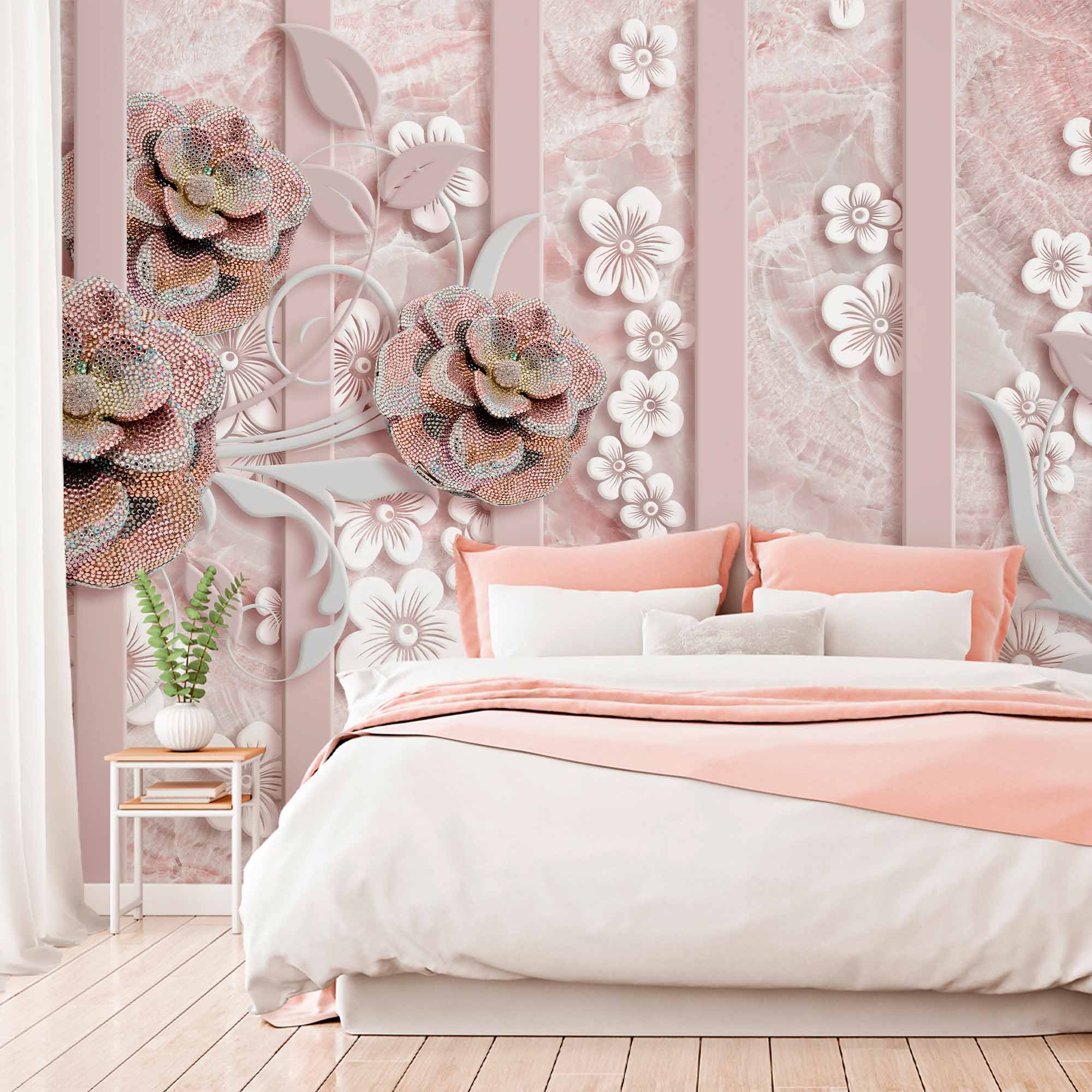 3D Beaded Floral Art Wallpaper Mural