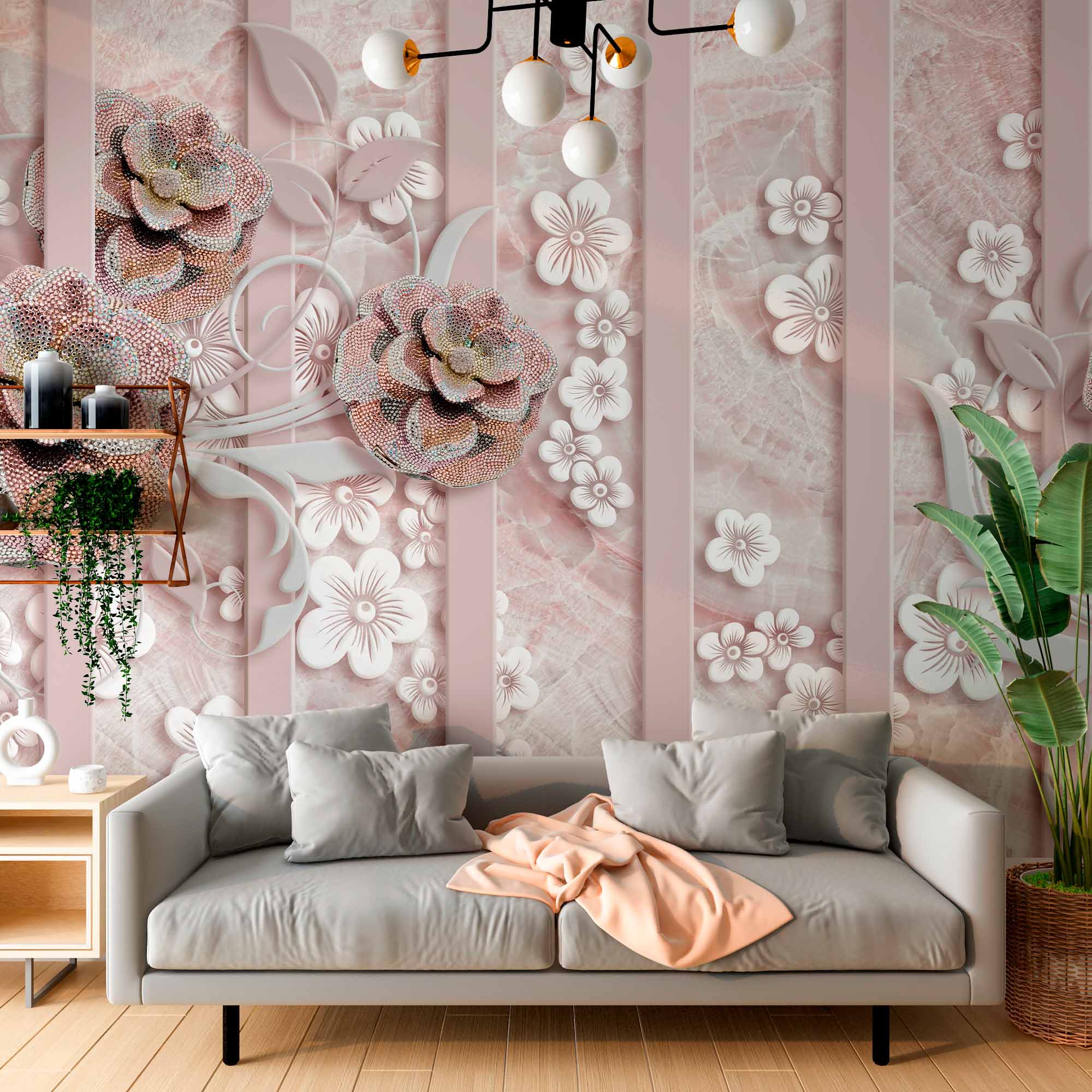 3D Beaded Floral Art Wallpaper Mural