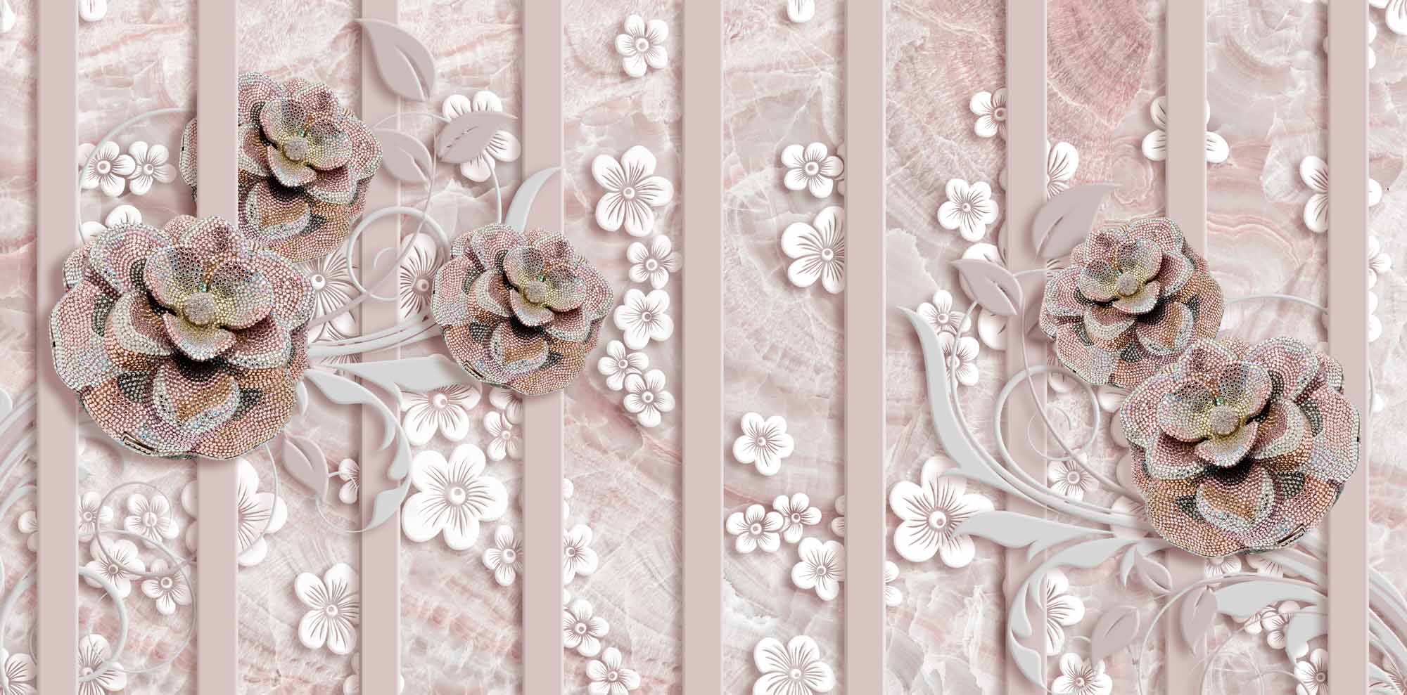 3D Beaded Floral Art Wallpaper Mural