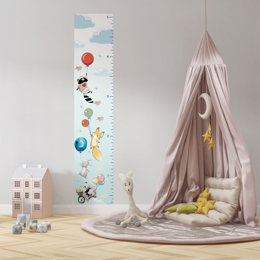 Kids' Growth Chart Peel and Stick Hot Air Balloons Animals Fox Bunny Panda Raccoon