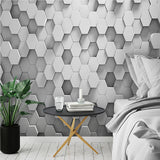 Modern 3D Hexagonal Pattern Wall Mural - Contemporary White Geometric Wallpaper