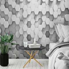 Custom Modern 3D Hexagonal Pattern Wall Mural - Contemporary White Geometric Wallpaper