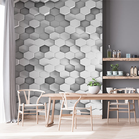 Modern 3D Hexagonal Pattern Wall Mural - Contemporary White Geometric Wallpaper