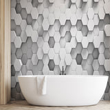 3D Hexagonal Pattern Wallpaper in White