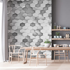 Custom Modern 3D Hexagonal Pattern Wall Mural - Contemporary White Geometric Wallpaper