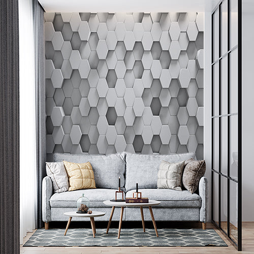 Modern 3D Hexagonal Pattern Wall Mural - Contemporary White Geometric Wallpaper