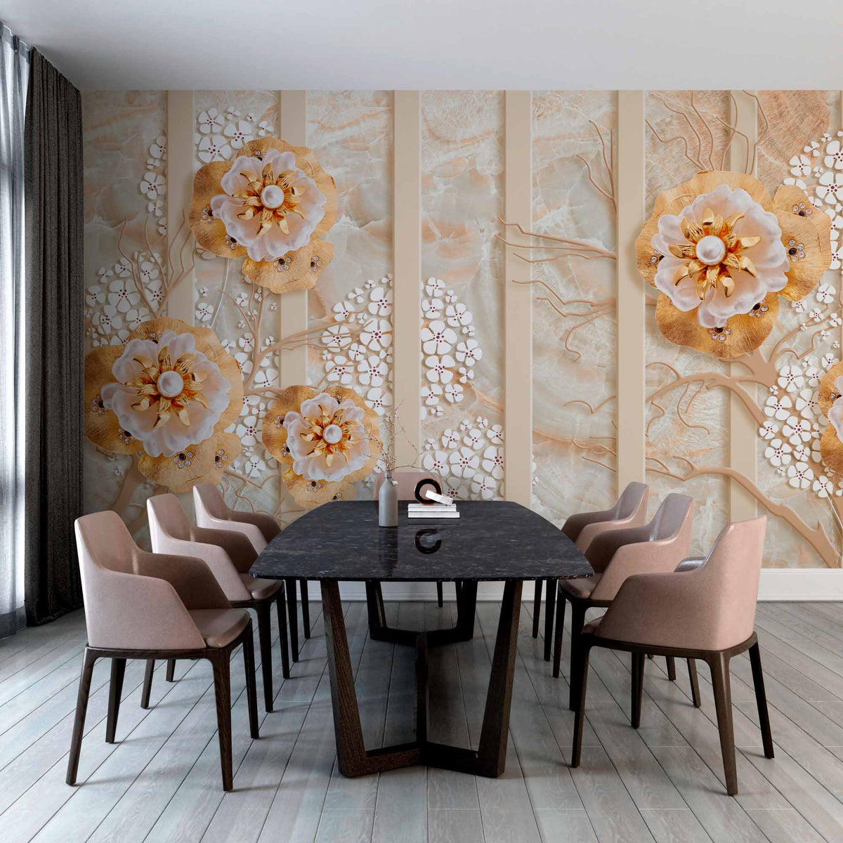 3D Golden Flower Art Wallpaper Mural