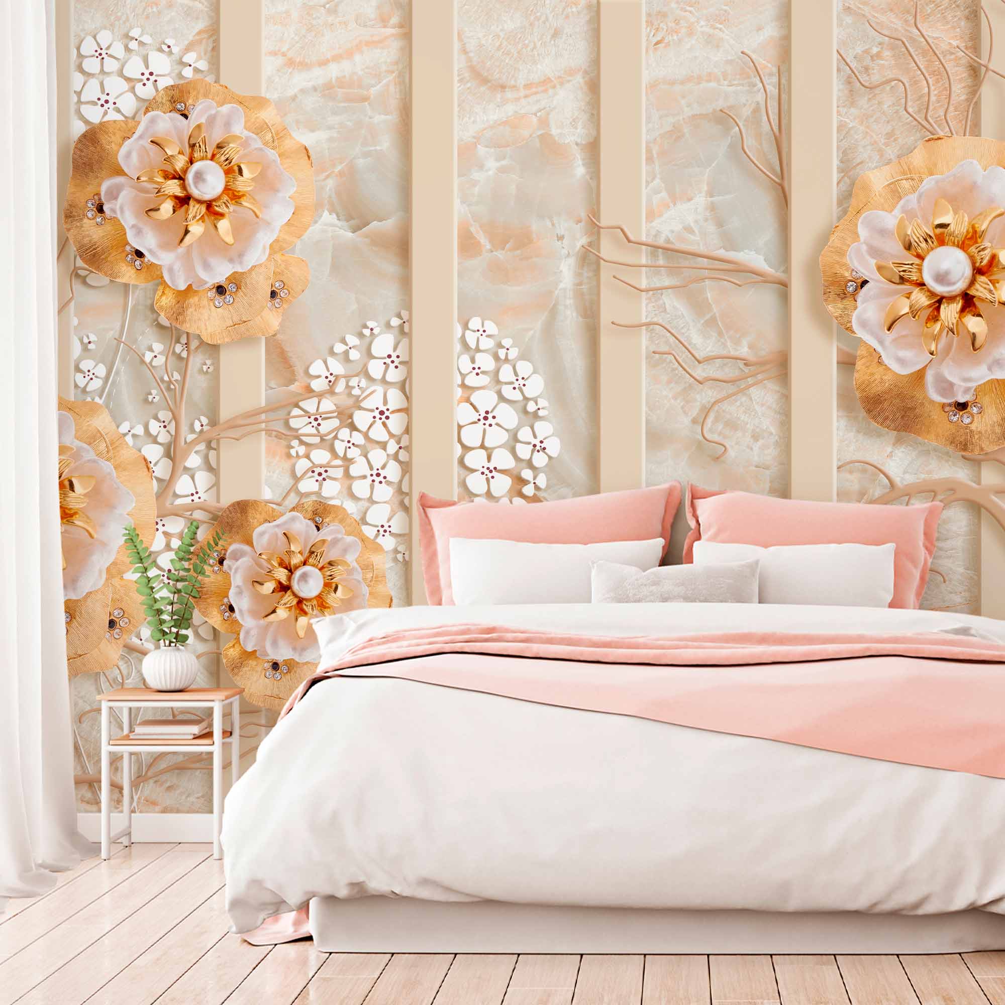 3D Golden Flower Art Wallpaper Mural