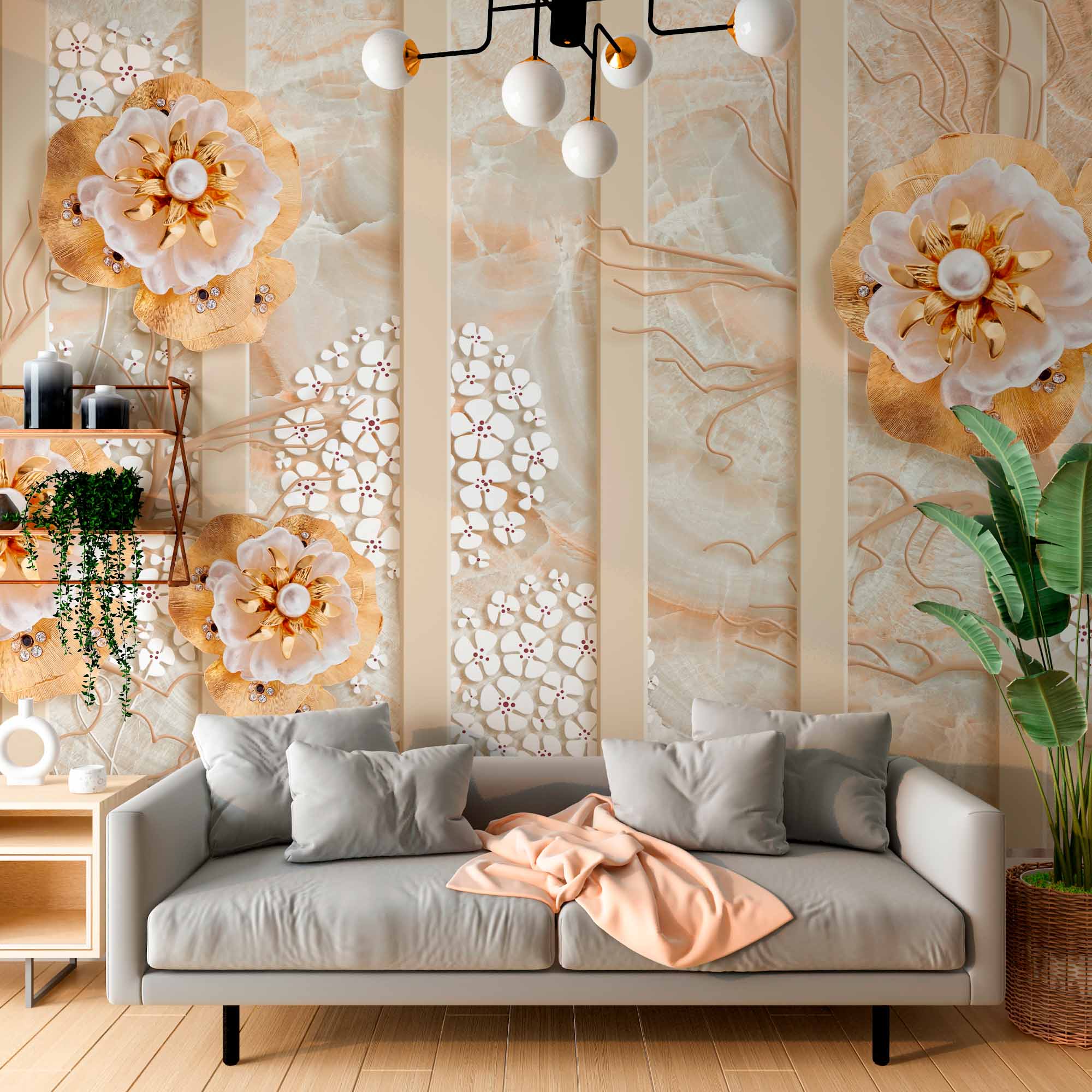 3D Golden Flower Art Wallpaper Mural