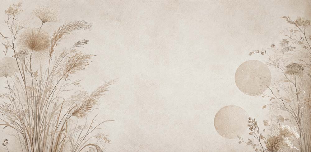 Papier peint herbe de la pampa et cercles – Panoramique bohème neutre