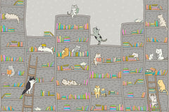 Custom Kids Wall Mural Scandinavian style Bookshelf Cats