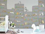 Kids Wall Mural Scandinavian style Bookshelf Cats