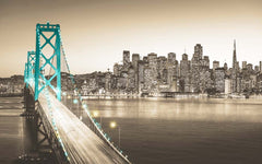 Custom Golden Gate Bridge at Night Wall Mural Sepia Filter Wallpaper