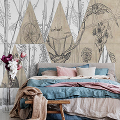 Custom Vintage Natural History Illustration Wall Mural Wallpaper - Sketch Style Wildlife and Flora Design