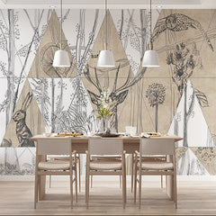 Custom Vintage Natural History Illustration Wall Mural Wallpaper - Sketch Style Wildlife and Flora Design