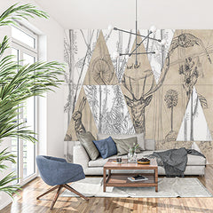 Custom Vintage Natural History Illustration Wall Mural Wallpaper - Sketch Style Wildlife and Flora Design