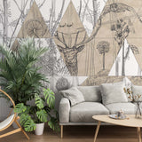 Animals Wall Mural Woodland Craft Paper Texture Geometrical Wallpaper