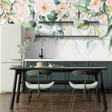 Soft Greenery and Pastel Floral Garland Wall Mural - Elegant Watercolor Wallpaper