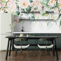 Custom Soft Greenery and Pastel Floral Garland Wall Mural - Elegant Watercolor Wallpaper