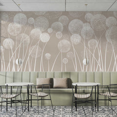 Custom Neutral Beige Dandelion Seed Head Wallpaper Soft White Botanical Wall Mural for Calm Interiors