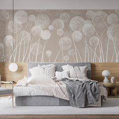 Custom Neutral Beige Dandelion Seed Head Wallpaper Soft White Botanical Wall Mural for Calm Interiors