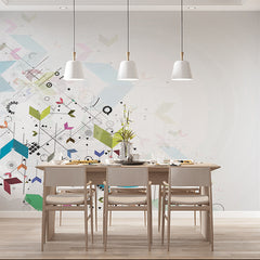 Custom Modern Abstract Geometric Shapes and Cogs Wall Mural Wallpaper - Futuristic Pastel Design