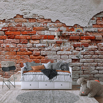 Rustic Exposed Brick Wall with Weathered Plaster Wall Murals