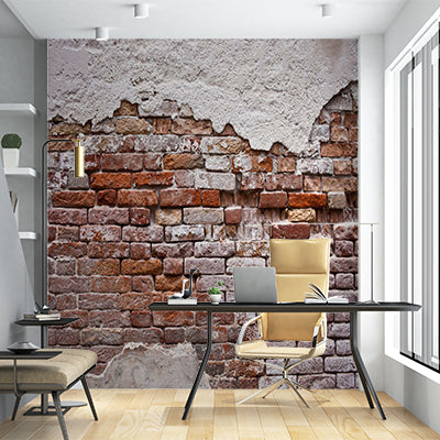 Rustic Exposed Brick Wall with Weathered Plaster Wall Murals