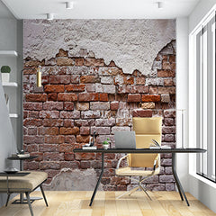 Custom Rustic Exposed Brick Wall with Weathered Plaster Wall Murals