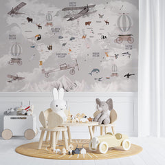 Custom Kids World Map Aircrafts Wall Mural Decals Posters for Girls Boys Baby Wallpaper for Kids