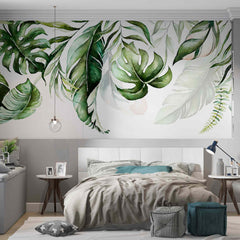 Custom Botanical Wallpaper Monstera Leaf Exotic Plant Motifs Tropical Wall Mural