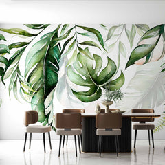 Custom Botanical Wallpaper Monstera Leaf Exotic Plant Motifs Tropical Wall Mural