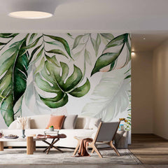 Custom Botanical Wallpaper Monstera Leaf Exotic Plant Motifs Tropical Wall Mural