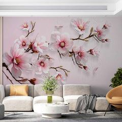 Custom Elegant Pink Magnolia Floral Wallpaper