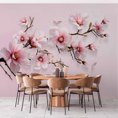 Custom Elegant Pink Magnolia Floral Wallpaper