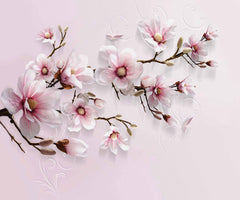 Custom Elegant Pink Magnolia Floral Wallpaper