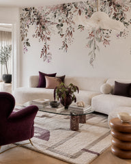 Hanging flowers wallpaper in a designer living room.