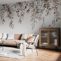 Custom Warm Floral and Leafy Mural
