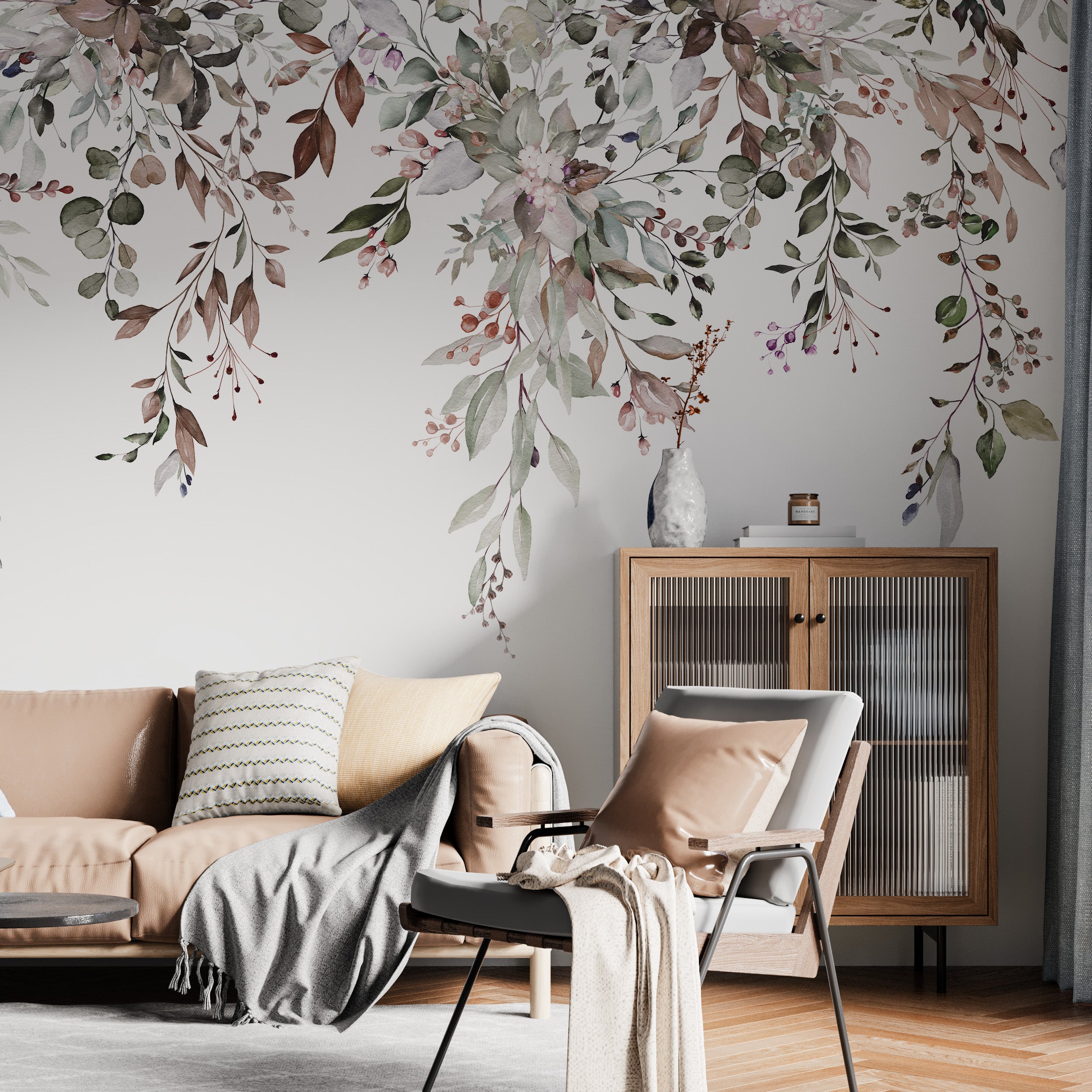 Warm Floral and Leafy Mural