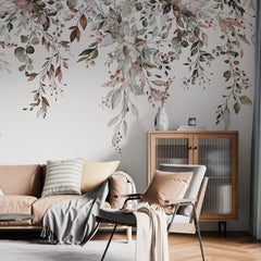 Custom Warm Floral and Leafy Mural