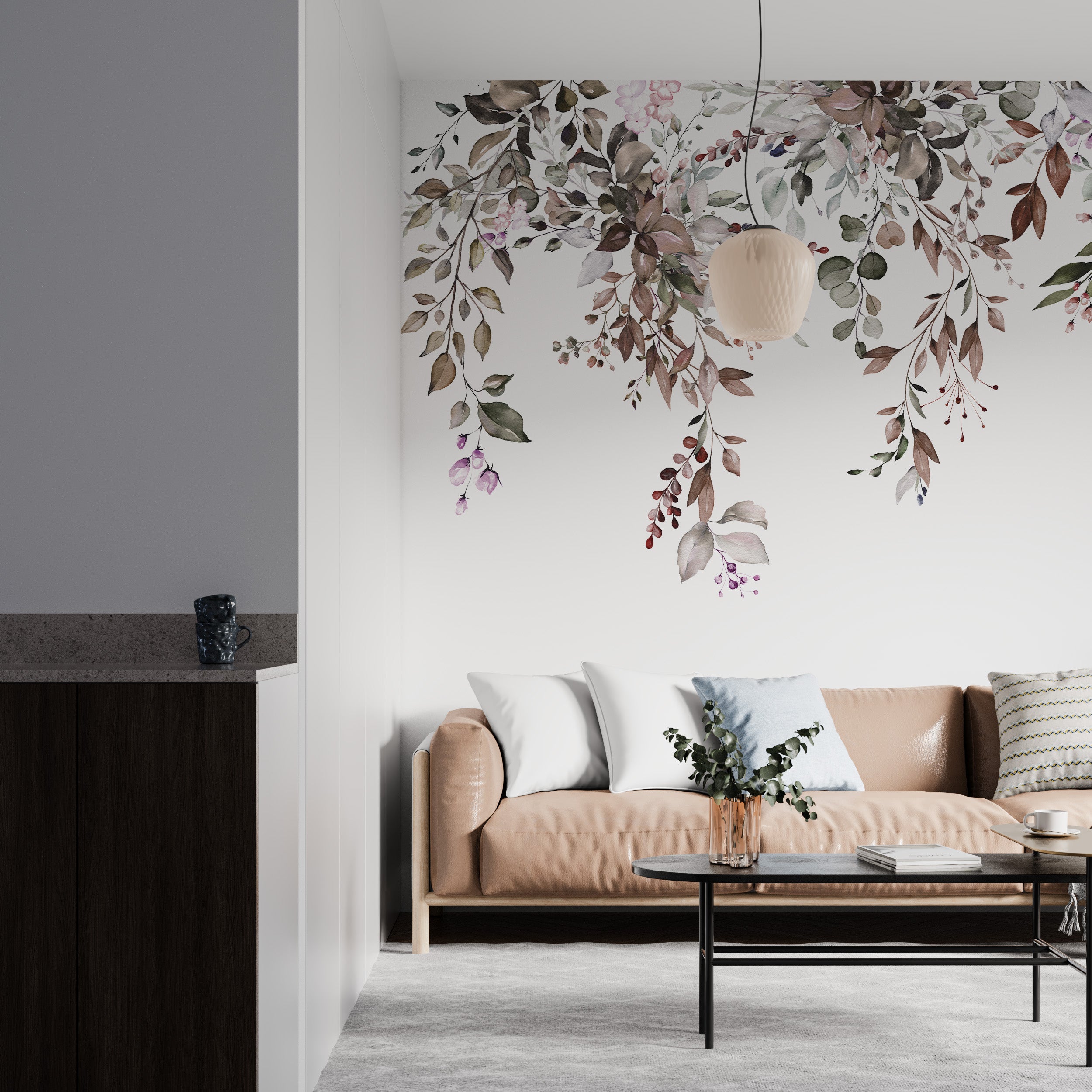 Warm Floral and Leafy Mural