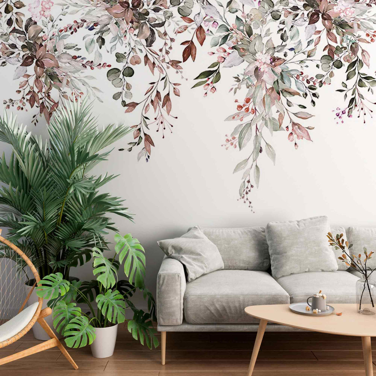 Custom Botanical Wallpaper Floral Seamless Border Plant Motifs Tropical Wall Mural