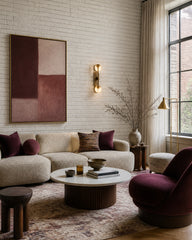 White brick wallpaper in a designer living room.